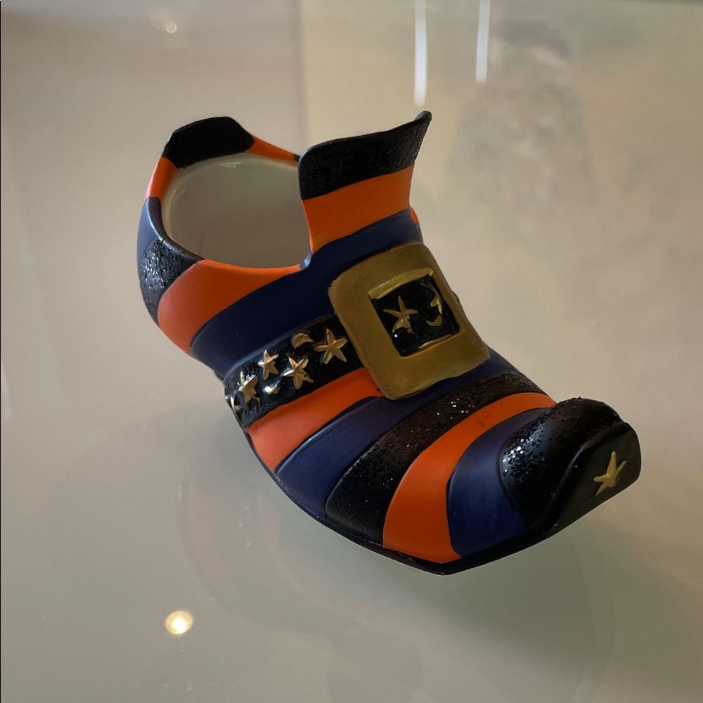 PartyLite Black, Purple and Orange Striped Witch Shoe Tea light Candle Holder